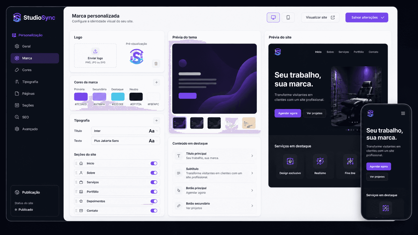 Interface do modulo Marca personalizada no StudioSync